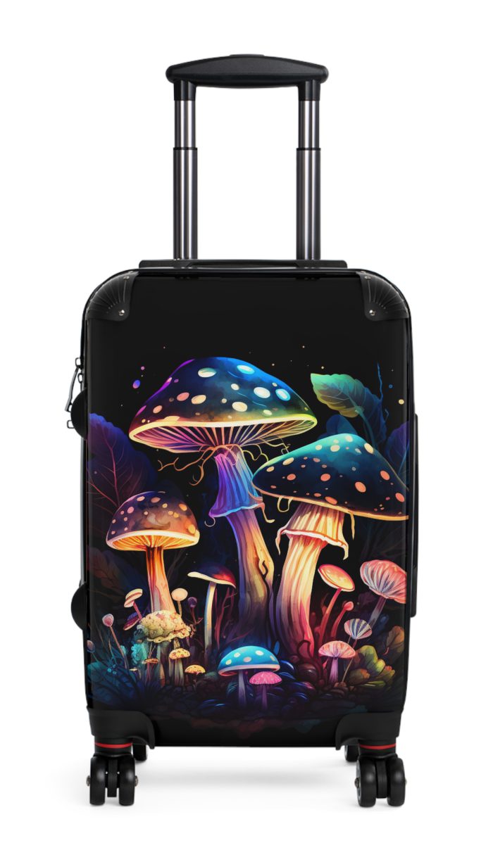 Mushroom Suitcase - A stylish suitcase featuring a whimsical mushroom design, perfect for travelers who want to embrace the charm of fungi in their luggage.