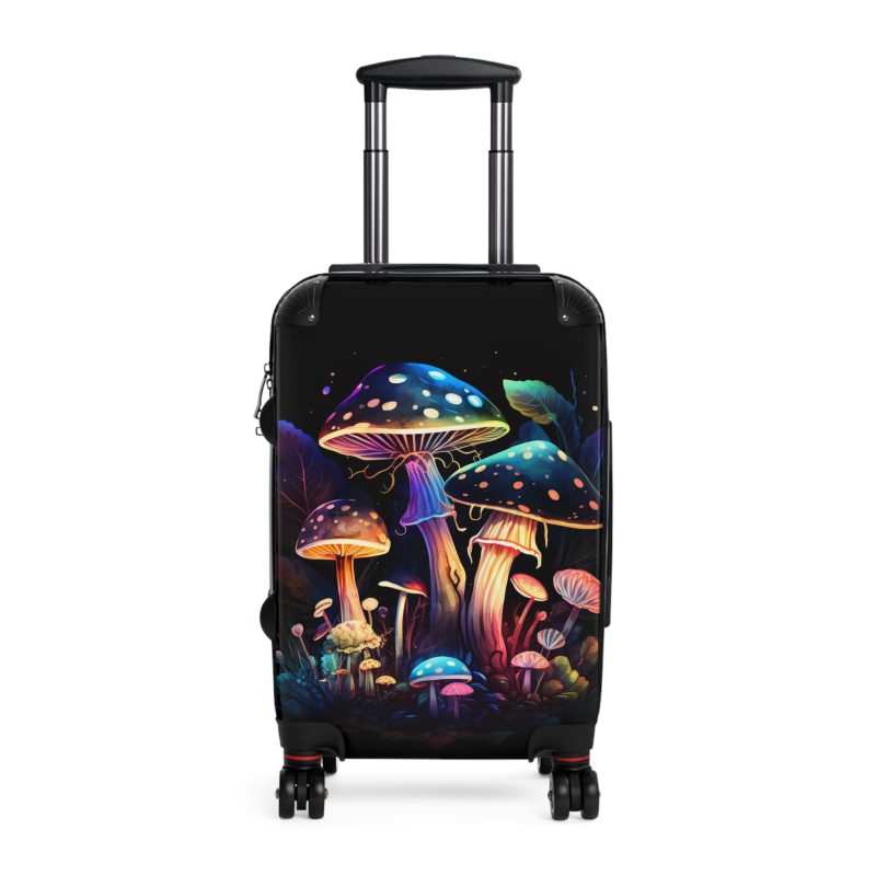 Mushroom Suitcase - A stylish suitcase featuring a whimsical mushroom design, perfect for travelers who want to embrace the charm of fungi in their luggage.