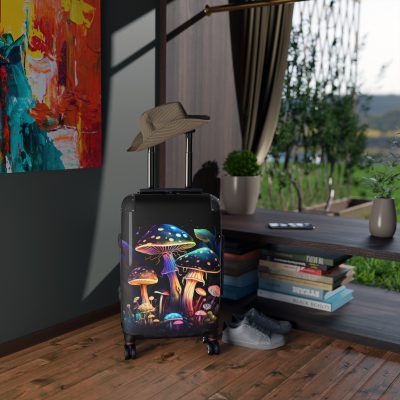 Mushroom Suitcase - A stylish suitcase featuring a whimsical mushroom design, perfect for travelers who want to embrace the charm of fungi in their luggage.