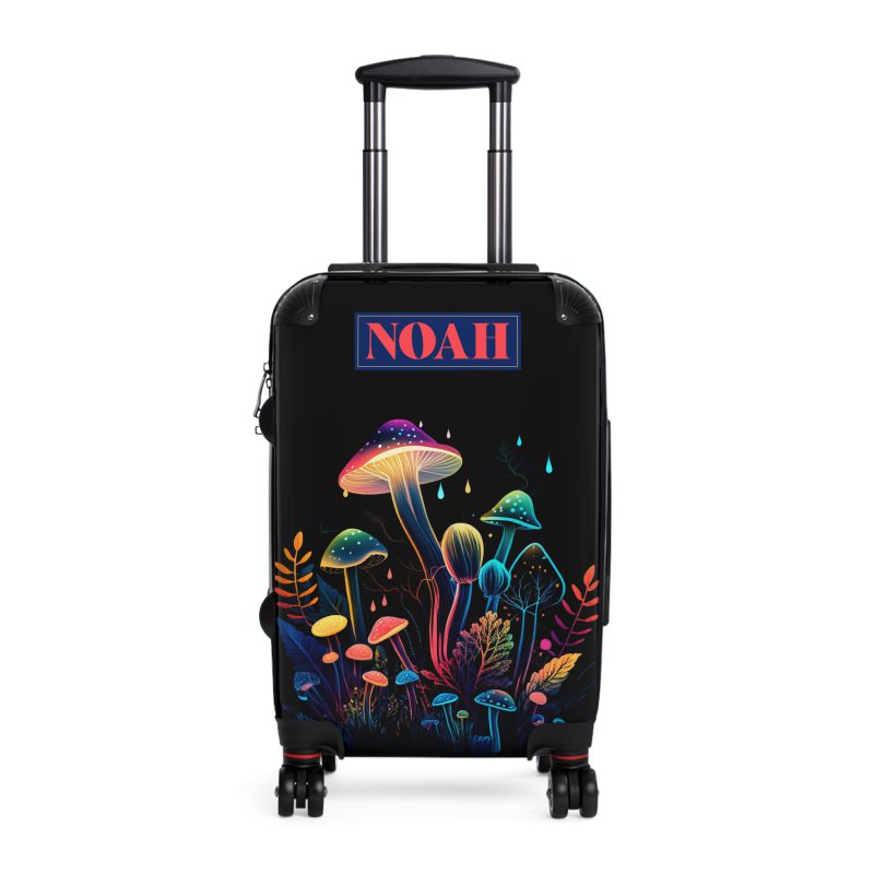 Custom Mushroom Suitcase - A personalized suitcase adorned with a whimsical mushroom-themed design, perfect for travelers who want to add a touch of magic to their luggage.