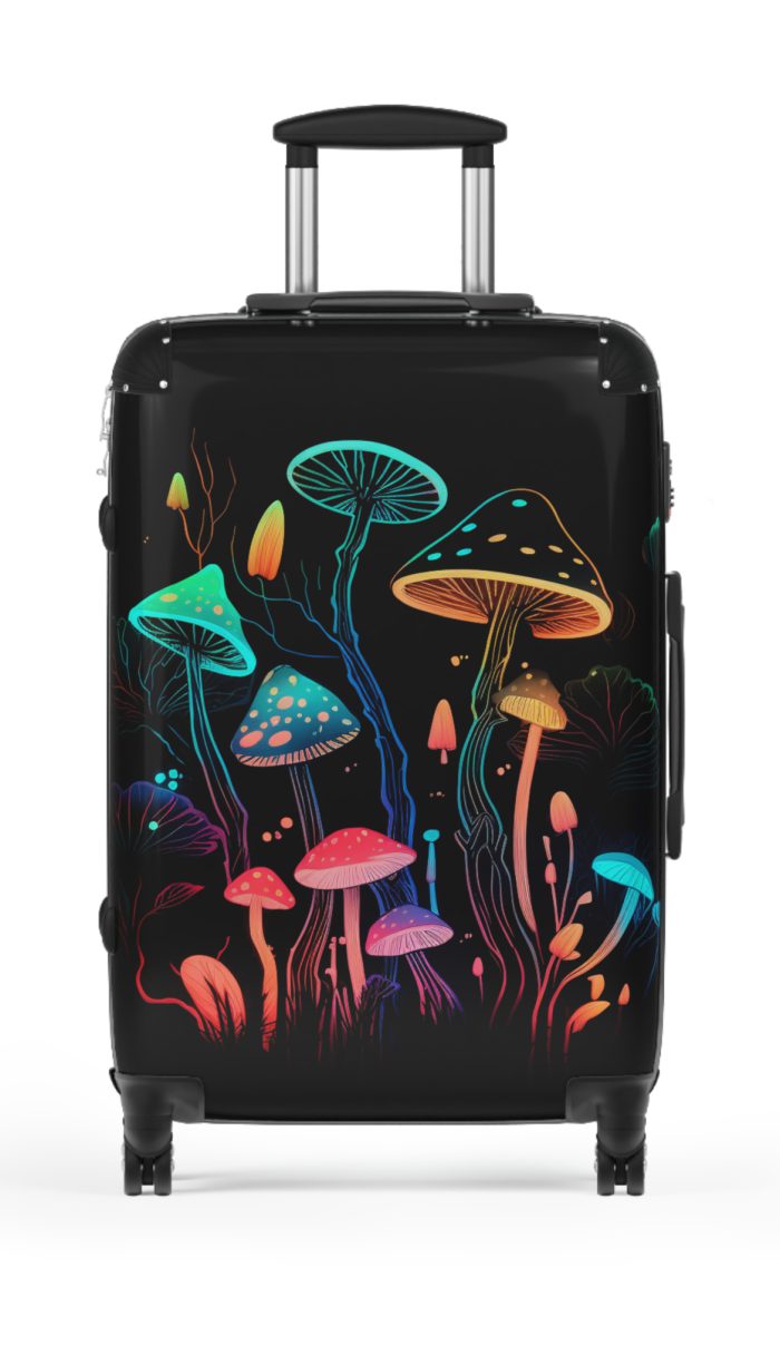 Mushroom Suitcase - A stylish suitcase featuring a whimsical mushroom design, perfect for travelers who want to embrace the charm of fungi in their luggage.