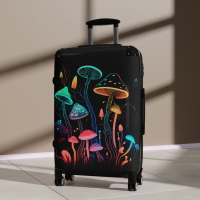 Mushroom Suitcase - A stylish suitcase featuring a whimsical mushroom design, perfect for travelers who want to embrace the charm of fungi in their luggage.