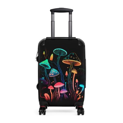 Mushroom Suitcase - A stylish suitcase featuring a whimsical mushroom design, perfect for travelers who want to embrace the charm of fungi in their luggage.