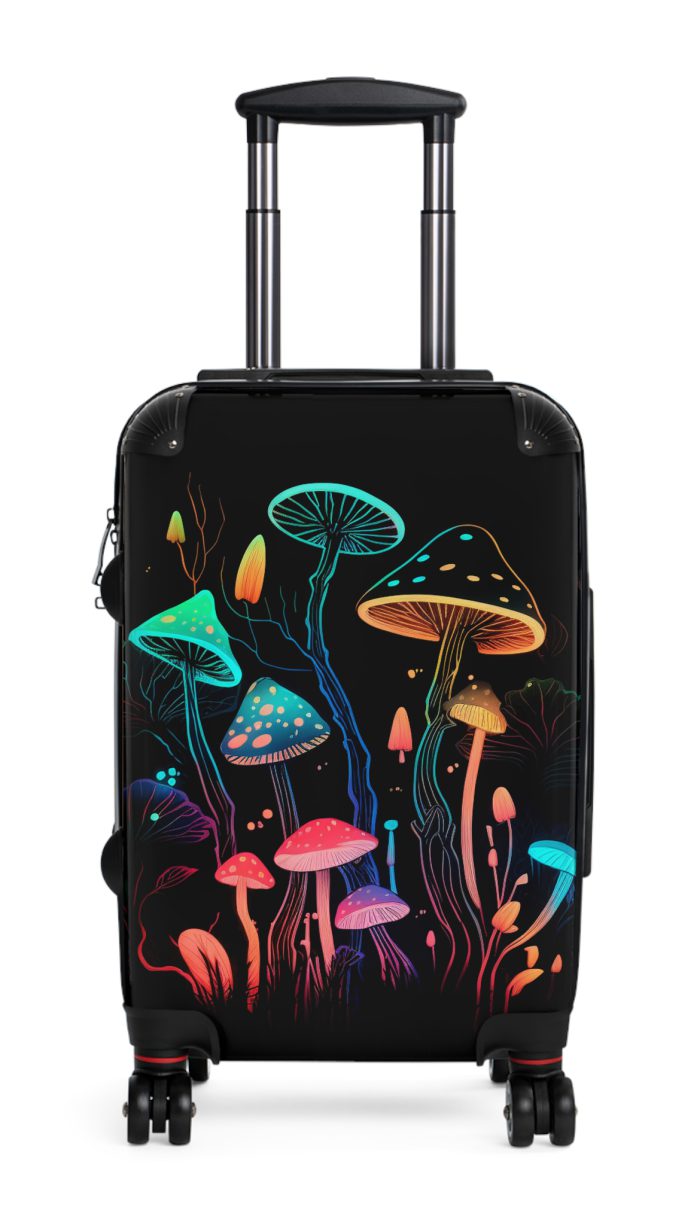 Mushroom Suitcase - A stylish suitcase featuring a whimsical mushroom design, perfect for travelers who want to embrace the charm of fungi in their luggage.