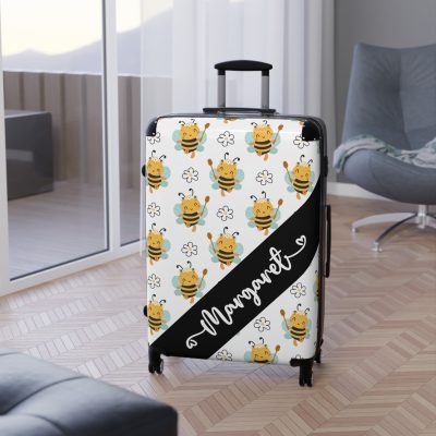 Custom Bee Suitcase - A personalized suitcase adorned with a bee-themed design, perfect for travelers who want to make a buzz with their luggage.