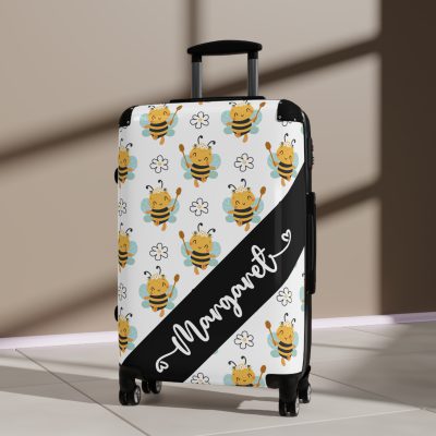 Custom Bee Suitcase - A personalized suitcase adorned with a bee-themed design, perfect for travelers who want to make a buzz with their luggage.