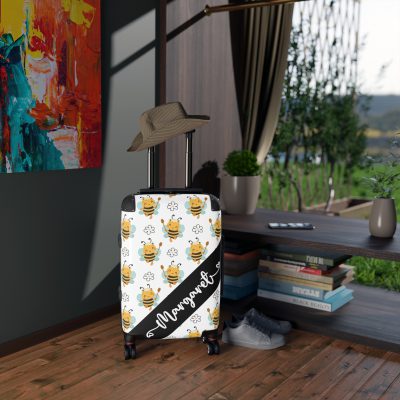 Custom Bee Suitcase - A personalized suitcase adorned with a bee-themed design, perfect for travelers who want to make a buzz with their luggage.