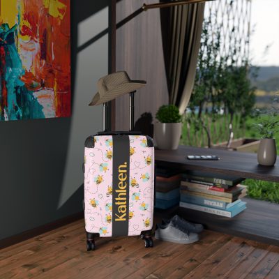 Custom Bee Suitcase - A personalized suitcase adorned with a bee-themed design, perfect for travelers who want to make a buzz with their luggage.