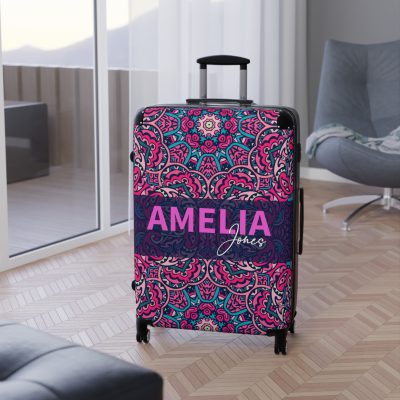 Custom Mandala Suitcase - A personalized suitcase adorned with a unique mandala design, perfect for travelers who want to add a touch of artistry to their luggage.