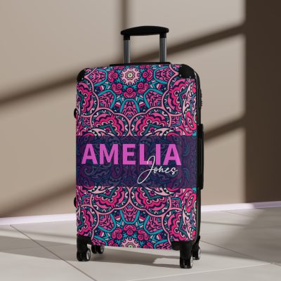 Custom Mandala Suitcase - A personalized suitcase adorned with a unique mandala design, perfect for travelers who want to add a touch of artistry to their luggage.