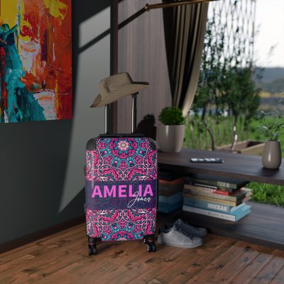 Custom Mandala Suitcase - A personalized suitcase adorned with a unique mandala design, perfect for travelers who want to add a touch of artistry to their luggage.