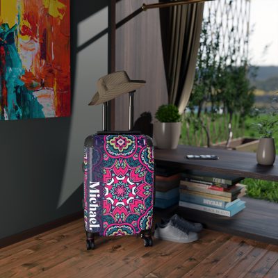 Custom Mandala Suitcase - A personalized suitcase adorned with a unique mandala design, perfect for travelers who want to add a touch of artistry to their luggage.