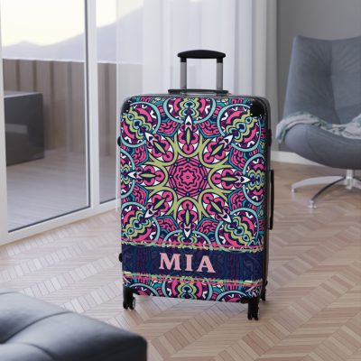 Custom Mandala Suitcase - A personalized suitcase adorned with a unique mandala design, perfect for travelers who want to add a touch of artistry to their luggage.