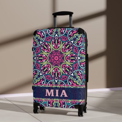 Custom Mandala Suitcase - A personalized suitcase adorned with a unique mandala design, perfect for travelers who want to add a touch of artistry to their luggage.