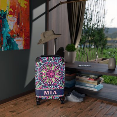 Custom Mandala Suitcase - A personalized suitcase adorned with a unique mandala design, perfect for travelers who want to add a touch of artistry to their luggage.