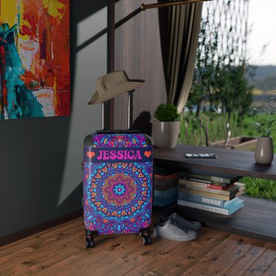 Custom Mandala Suitcase - A personalized suitcase adorned with a unique mandala design, perfect for travelers who want to add a touch of artistry to their luggage.