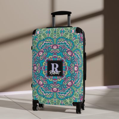 Custom Mandala Suitcase - A personalized suitcase adorned with a unique mandala design, perfect for travelers who want to add a touch of artistry to their luggage.