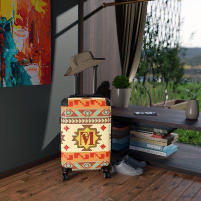 Custom Aztec Suitcase - A personalized suitcase adorned with a unique Aztec-inspired design, perfect for travelers who want to make a statement with their luggage.