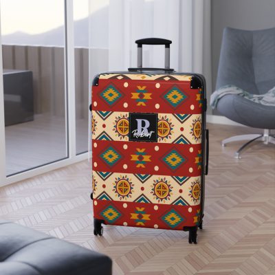 Custom Aztec Suitcase - A personalized suitcase adorned with a unique Aztec-inspired design, perfect for travelers who want to make a statement with their luggage.