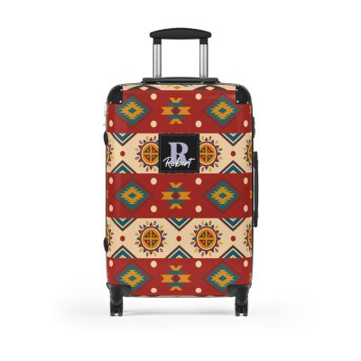 Custom Aztec Suitcase - A personalized suitcase adorned with a unique Aztec-inspired design, perfect for travelers who want to make a statement with their luggage.