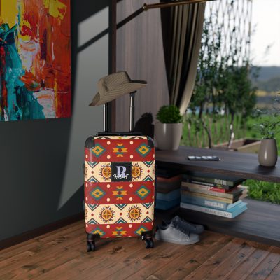 Custom Aztec Suitcase - A personalized suitcase adorned with a unique Aztec-inspired design, perfect for travelers who want to make a statement with their luggage.