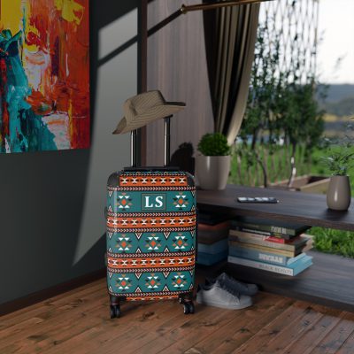 Custom Aztec Suitcase - A personalized suitcase adorned with a unique Aztec-inspired design, perfect for travelers who want to make a statement with their luggage.