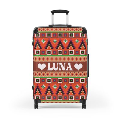 Custom Aztec Suitcase - A personalized suitcase adorned with a unique Aztec-inspired design, perfect for travelers who want to make a statement with their luggage.