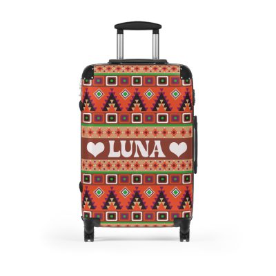 Custom Aztec Suitcase - A personalized suitcase adorned with a unique Aztec-inspired design, perfect for travelers who want to make a statement with their luggage.