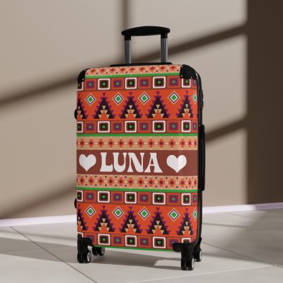 Custom Aztec Suitcase - A personalized suitcase adorned with a unique Aztec-inspired design, perfect for travelers who want to make a statement with their luggage.