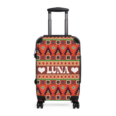 Custom Aztec Suitcase - A personalized suitcase adorned with a unique Aztec-inspired design, perfect for travelers who want to make a statement with their luggage.