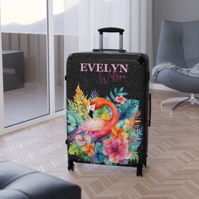 Custom Name Flamingo Suitcase - Personalized Flamingo Themed Luggage with Vibrant Design