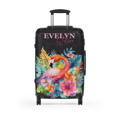 Custom Name Flamingo Suitcase - Personalized Flamingo Themed Luggage with Vibrant Design