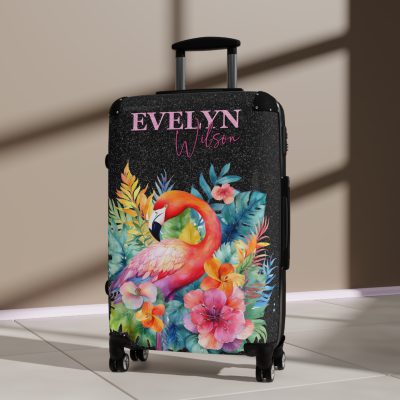 Custom Name Flamingo Suitcase - Personalized Flamingo Themed Luggage with Vibrant Design