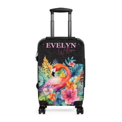 Custom Name Flamingo Suitcase - Personalized Flamingo Themed Luggage with Vibrant Design