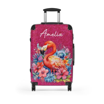 Custom Name Flamingo Suitcase - Personalized Flamingo Themed Luggage with Vibrant Design