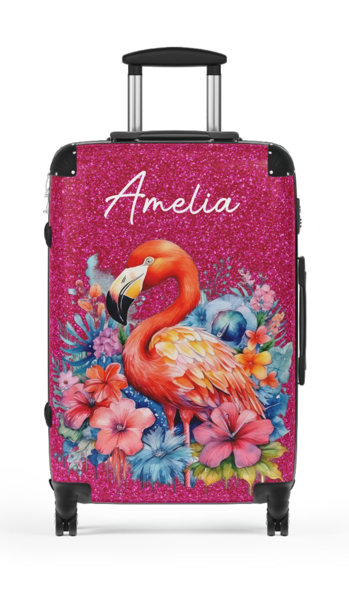 Custom Name Flamingo Suitcase - Personalized Flamingo Themed Luggage with Vibrant Design