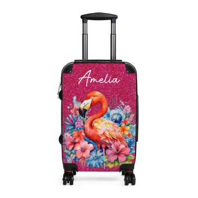 Custom Name Flamingo Suitcase - Personalized Flamingo Themed Luggage with Vibrant Design