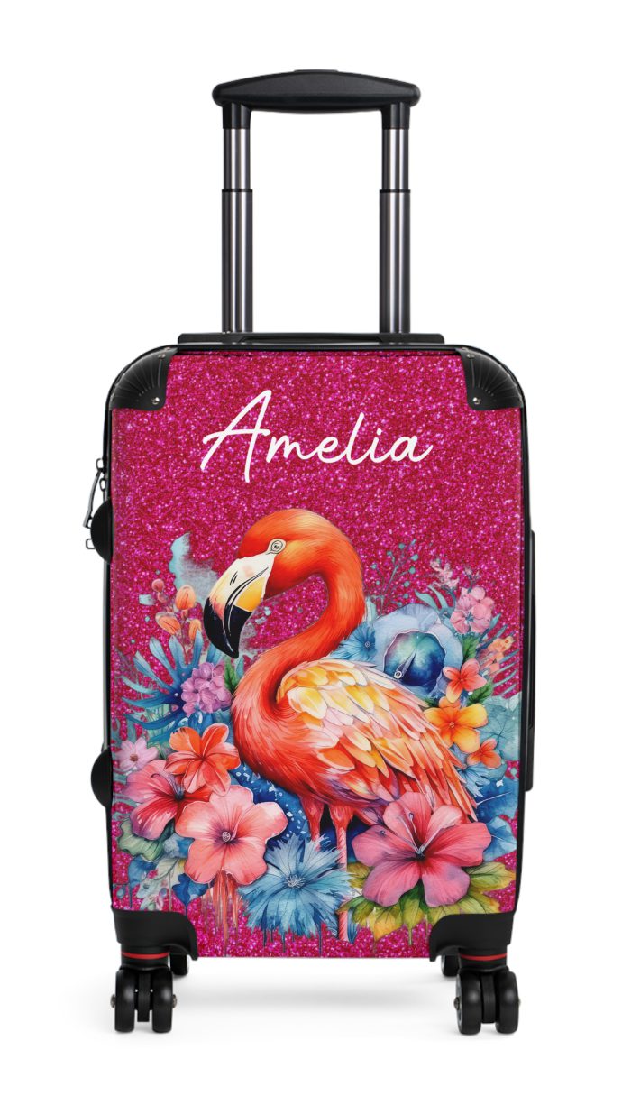 Custom Name Flamingo Suitcase - Personalized Flamingo Themed Luggage with Vibrant Design