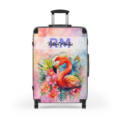 Custom Name Flamingo Suitcase - Personalized Luggage with Flamingo Design and Custom Name