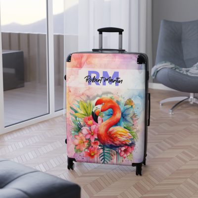 Custom Name Flamingo Suitcase - Personalized Luggage with Flamingo Design and Custom Name