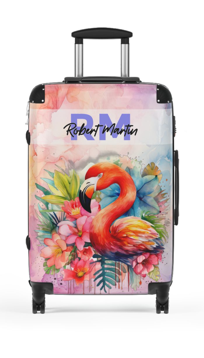 Custom Name Flamingo Suitcase - Personalized Luggage with Flamingo Design and Custom Name