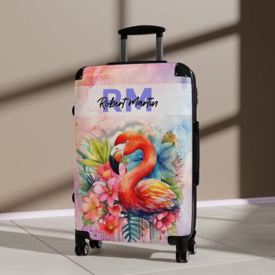 Custom Name Flamingo Suitcase - Personalized Luggage with Flamingo Design and Custom Name