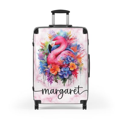 Custom Name Flamingo Suitcase - Personalized Luggage with Flamingo Design