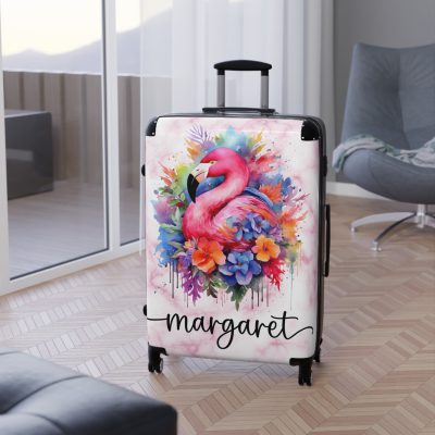 Custom Name Flamingo Suitcase - Personalized Luggage with Flamingo Design