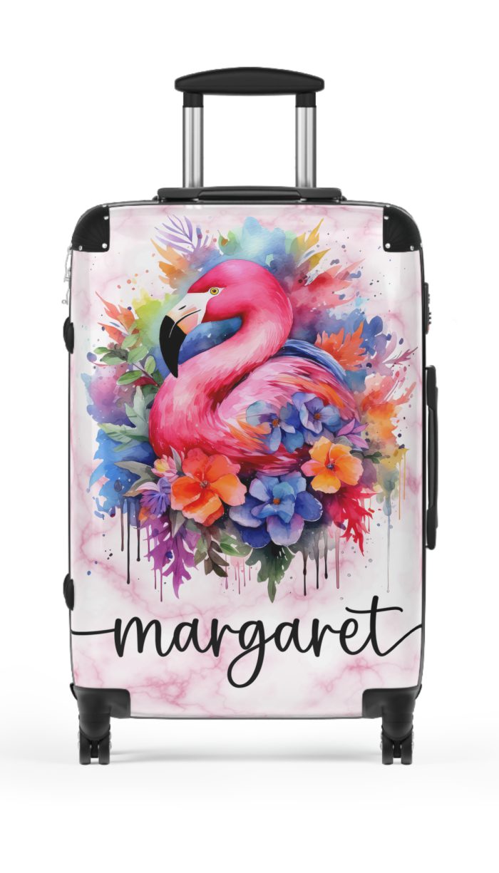 Custom Name Flamingo Suitcase - Personalized Luggage with Flamingo Design