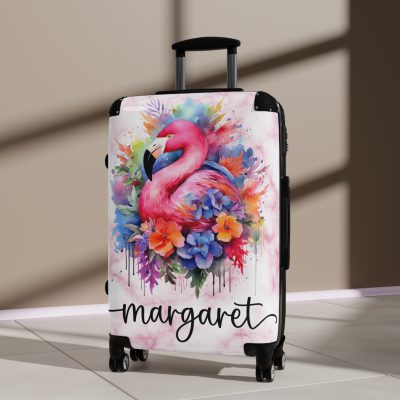 Custom Name Flamingo Suitcase - Personalized Luggage with Flamingo Design