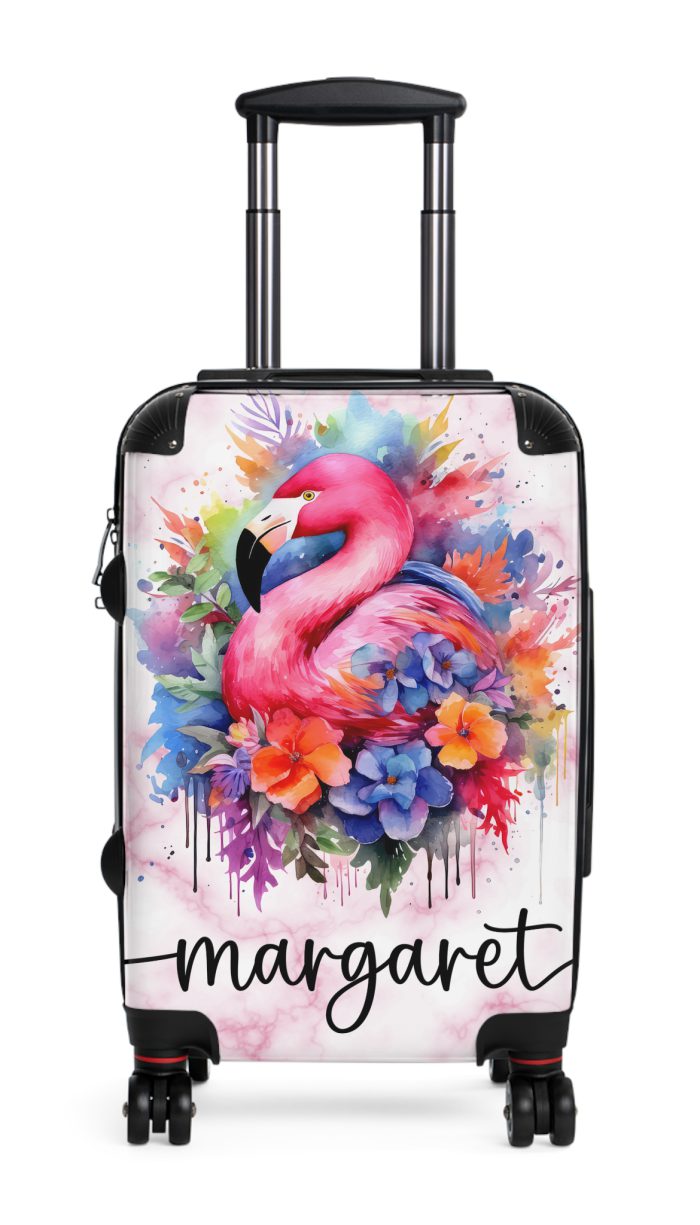 Custom Name Flamingo Suitcase - Personalized Luggage with Flamingo Design