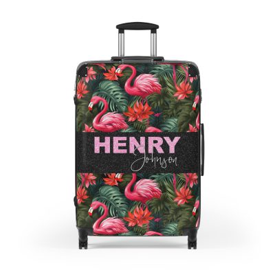 Custom Name Flamingo Suitcase - Personalized Luggage with Flamingo Design