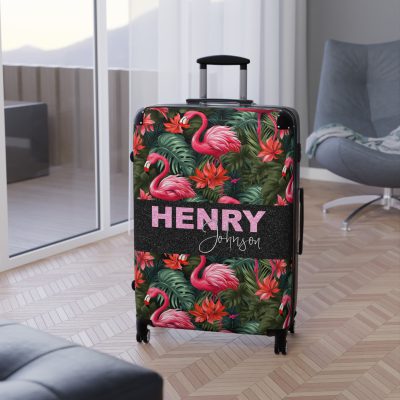 Custom Name Flamingo Suitcase - Personalized Luggage with Flamingo Design