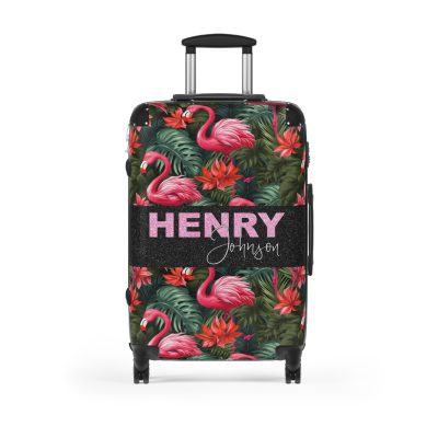 Custom Name Flamingo Suitcase - Personalized Luggage with Flamingo Design